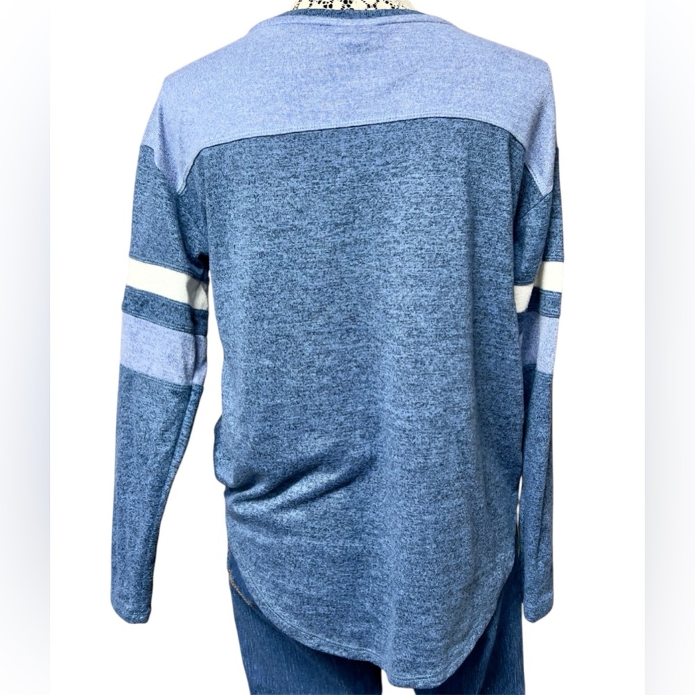 Long Sleeve Cotton Pullover Shirt Women’s Size Small Striped Sleeves Colorblock - Picture 9 of 9